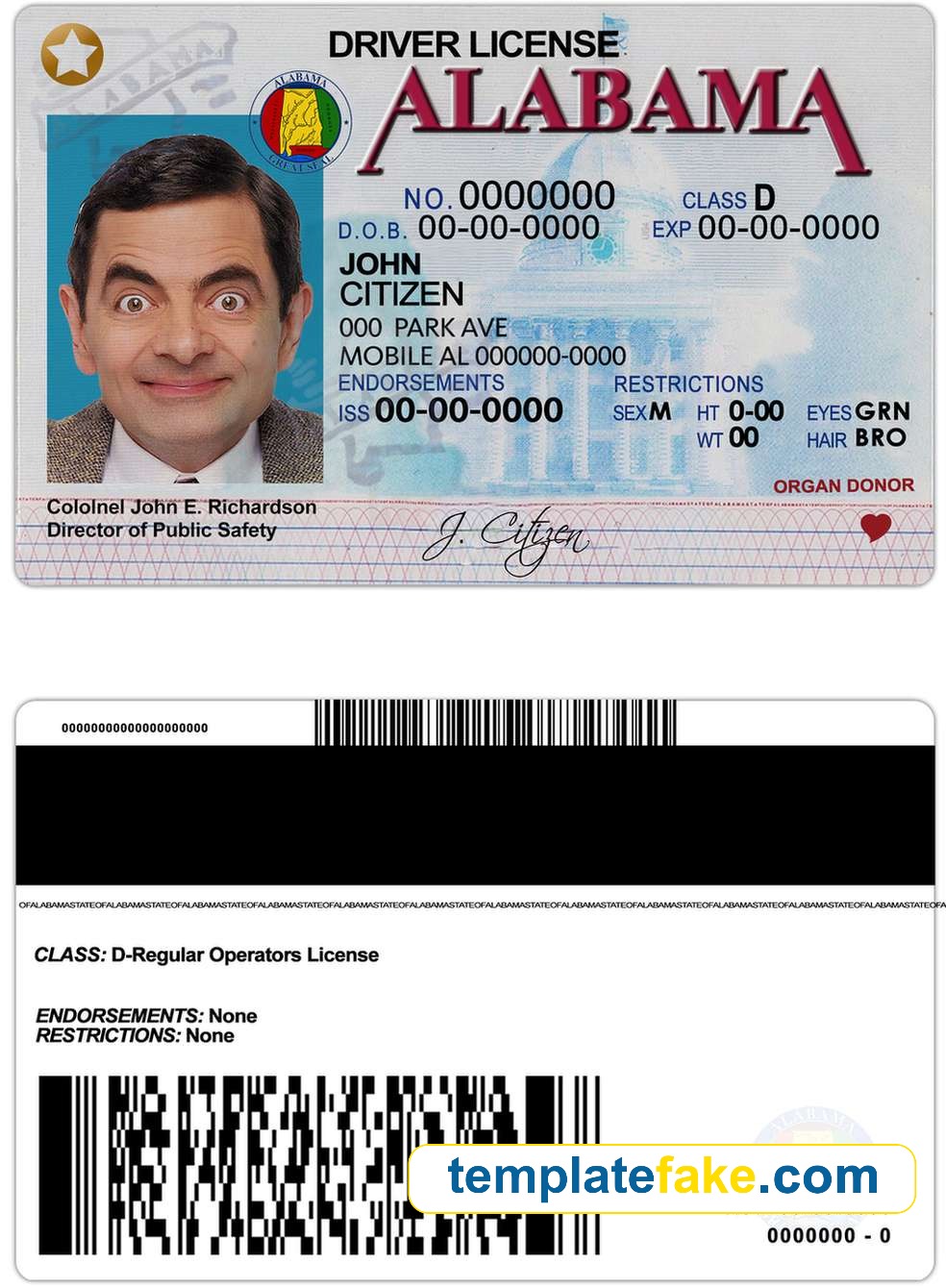 Alabama Driver License Template PSD V1 [Fake AL ID]