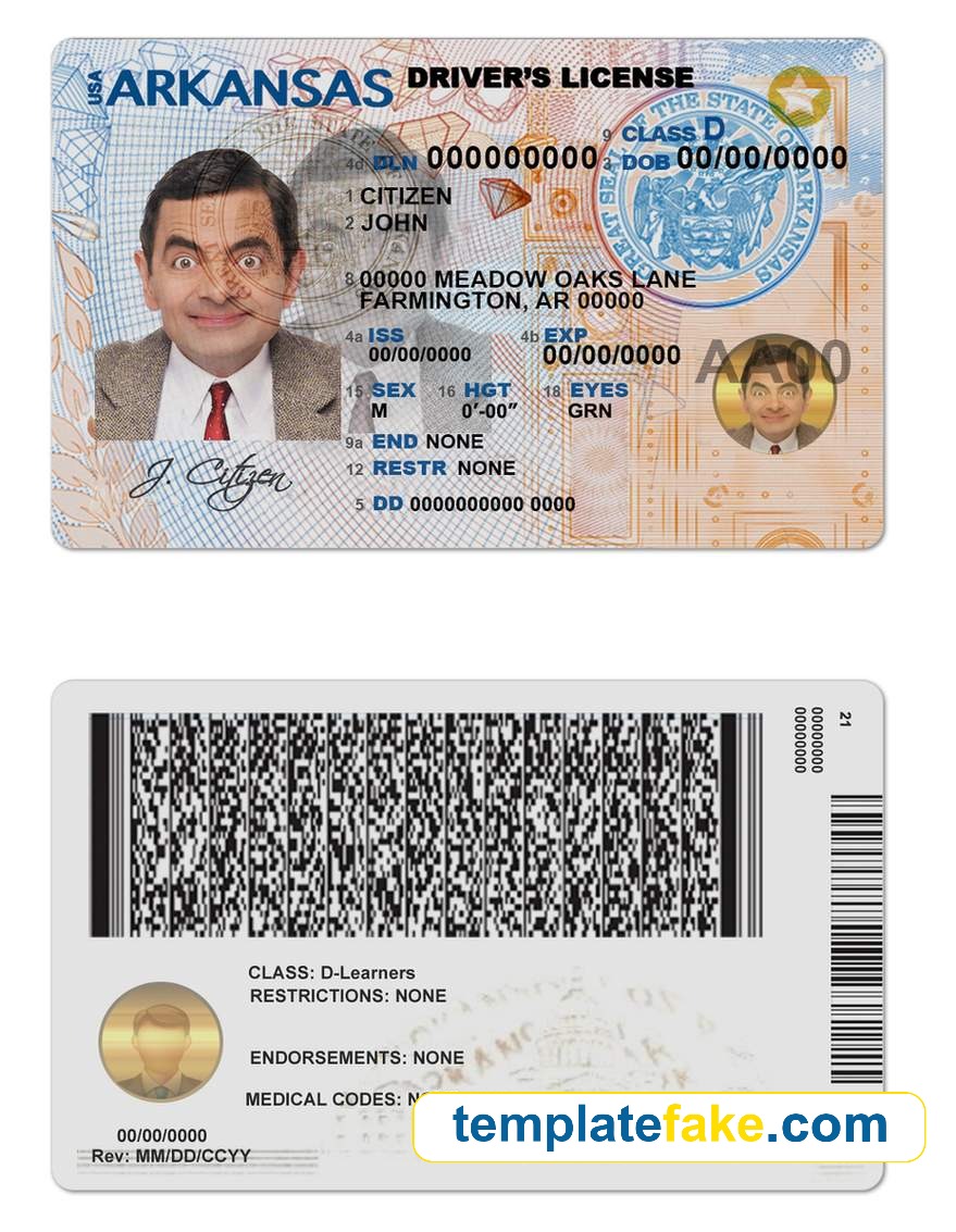 Arkansas Driver License Template PSD [Fake AR ID Card]