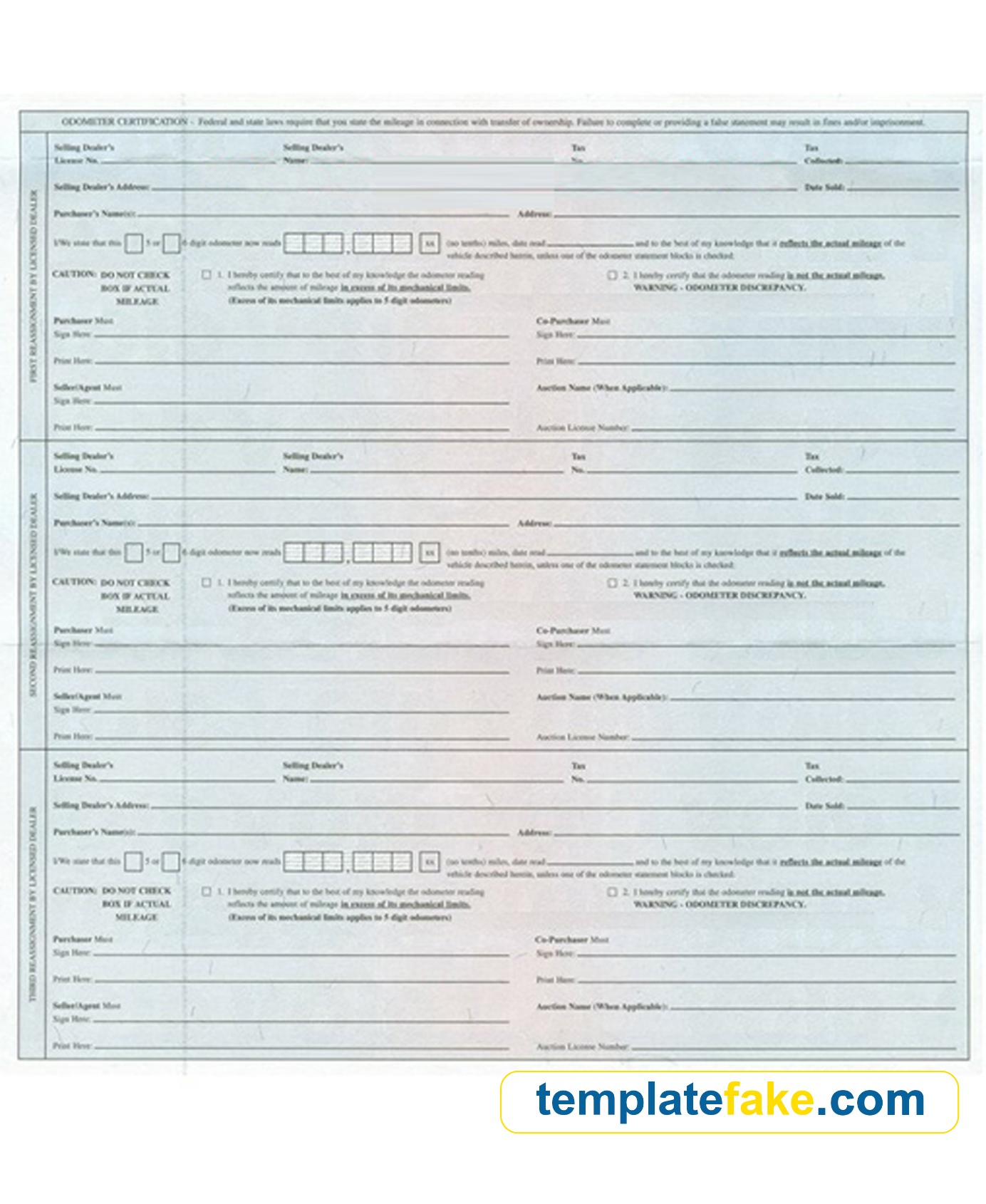 Florida Vehicle Registration Certificate Template