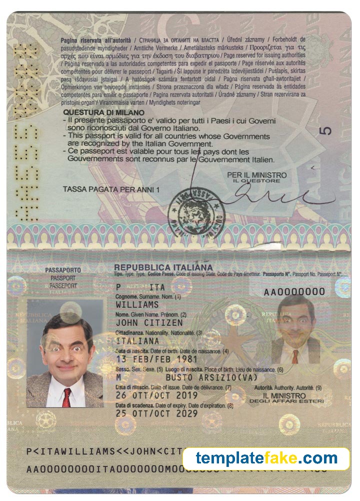 Italy Passport Template PSD Fake