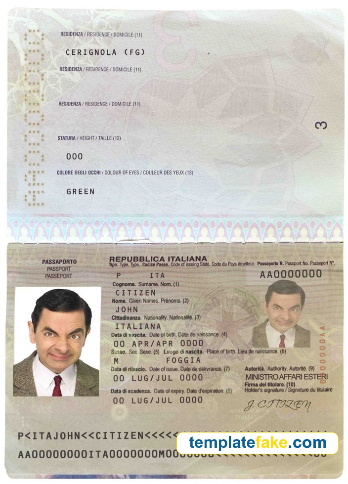 Italy Passport Template PSD
