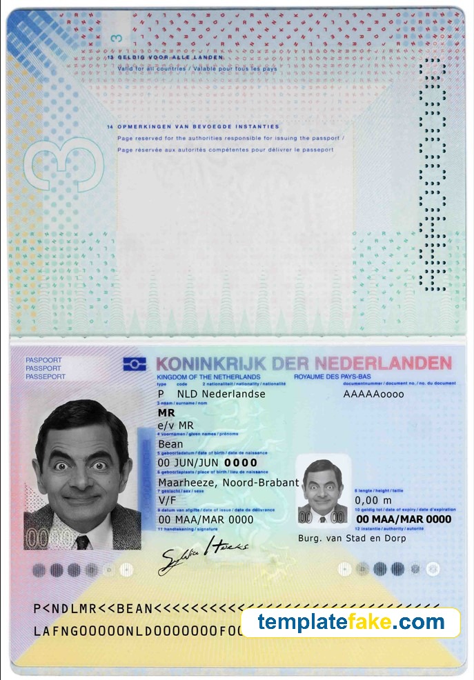Netherlands Passport Template Girl