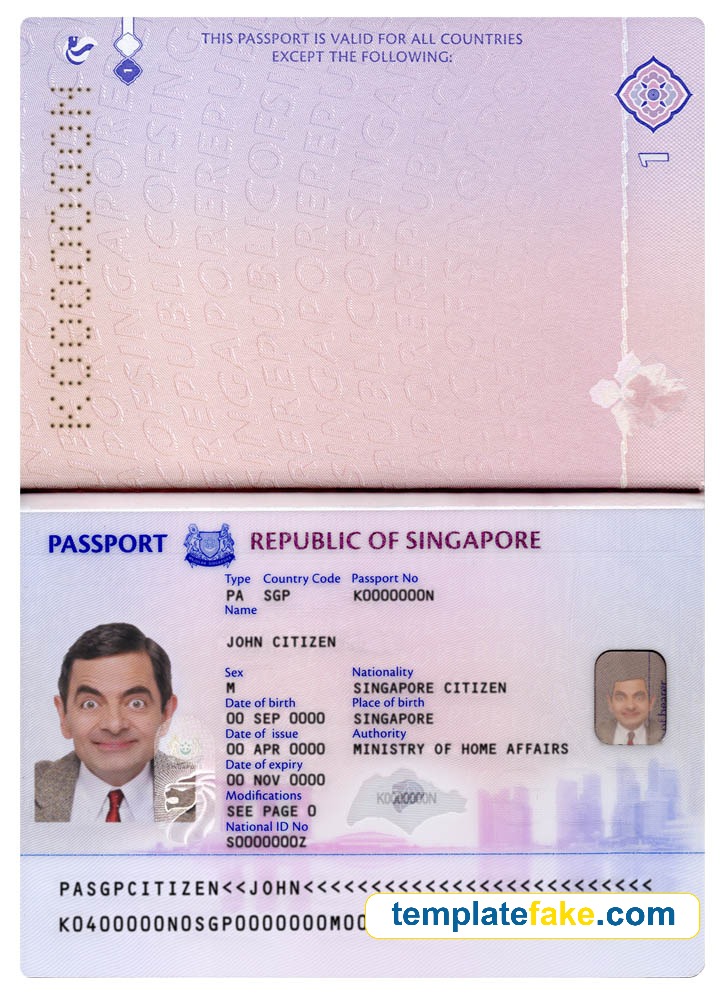 Singapore Passport Template PSD