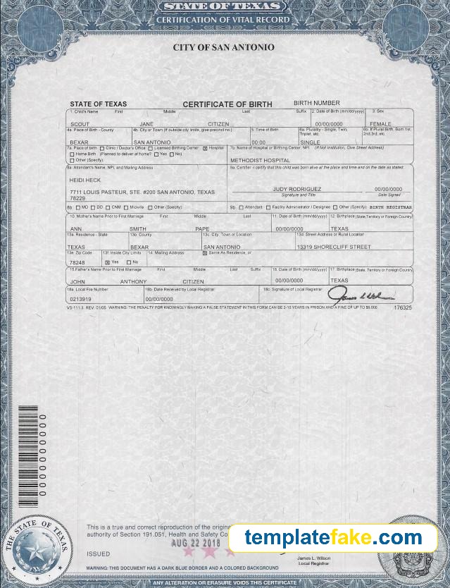 Texas Birth Certificate Template PSD