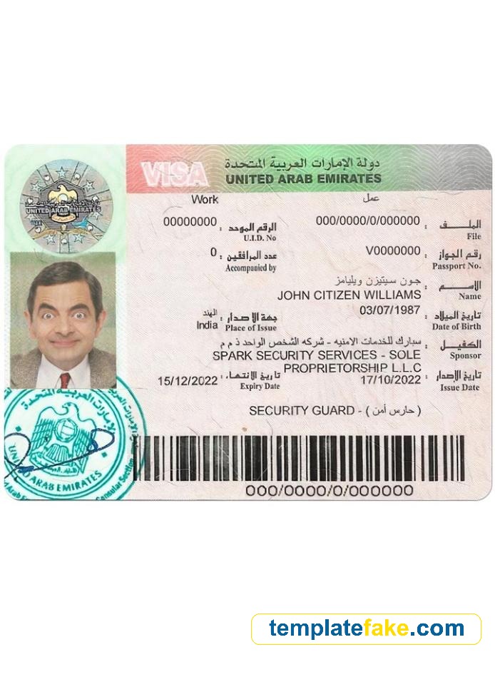 UAE Visa Template PSD [Fake United Arab Emirates Visa]