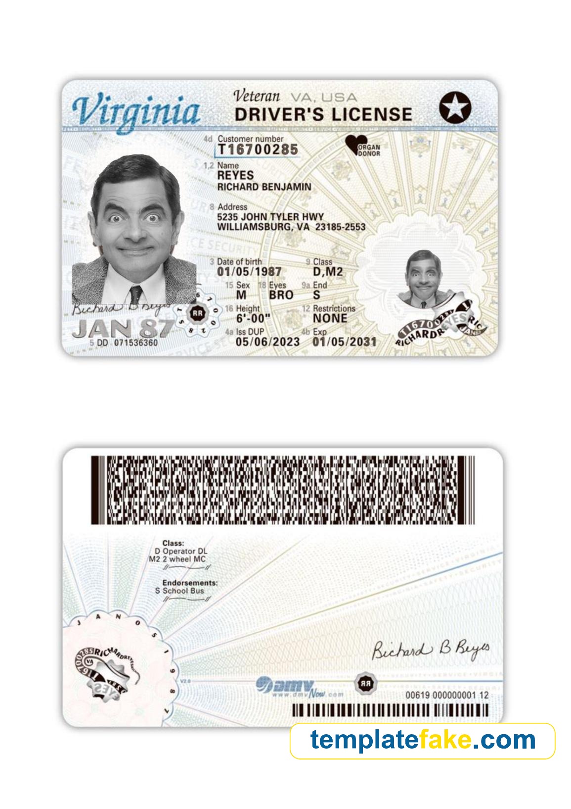 Virginia Driver License Template New Front