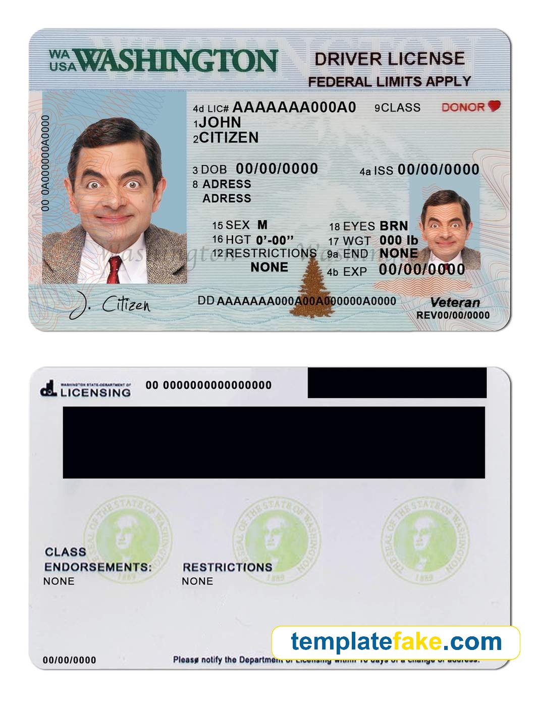 Washington Driver License Template PSD