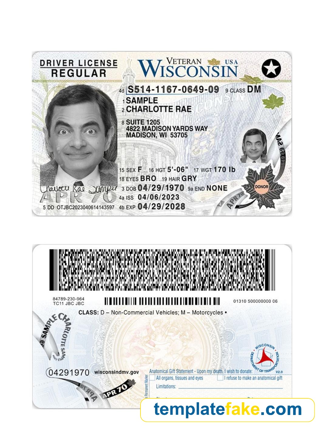 Wisconsin Driver License Template PSD [Fake WI USA ID]