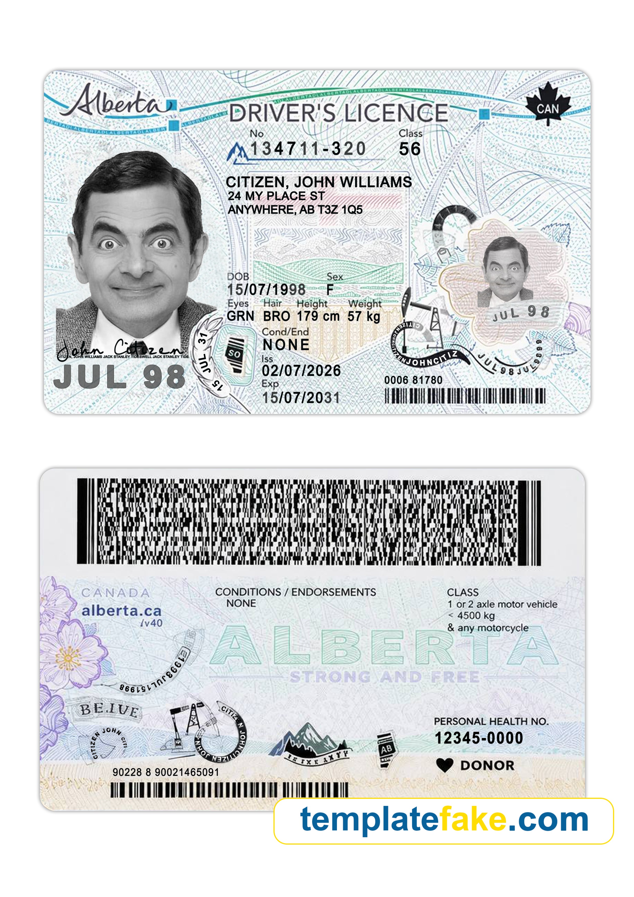 Alberta Driver License Template PSD [Fake Canada ID]